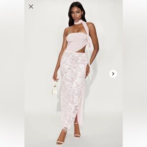 Fashion Nova Bloom With Me Embellished 3 Piece Skirt Set - Light Pink